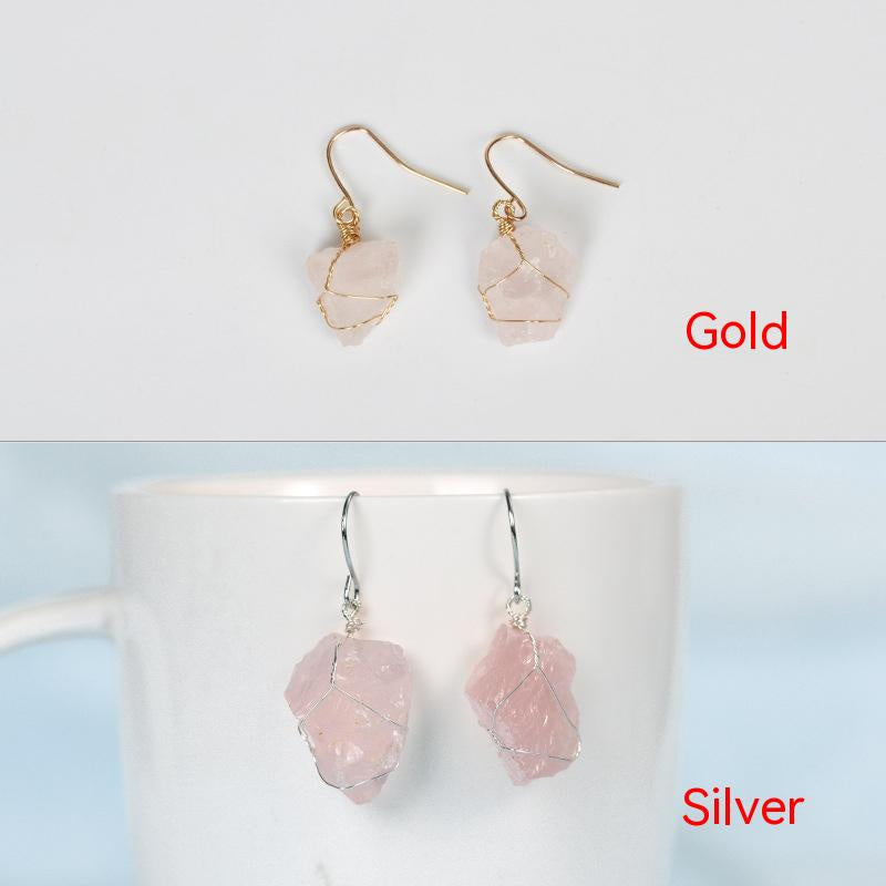 Natural Crystal Mixed Irregular Rough Stone Earrings