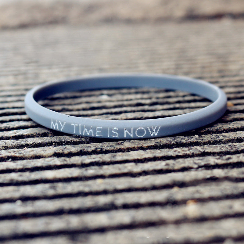 5mm Wide My Time Is Now Student Couple Silicone Bracelet Wrist Strap For Sports