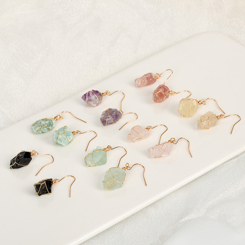 Natural Crystal Mixed Irregular Rough Stone Earrings