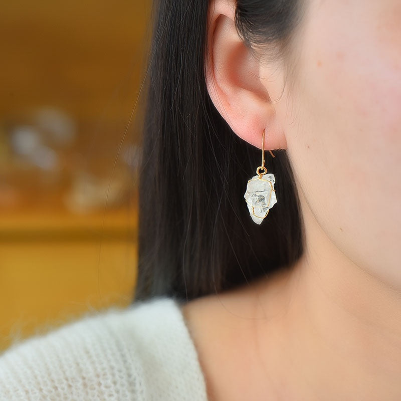 Natural Crystal Mixed Irregular Rough Stone Earrings