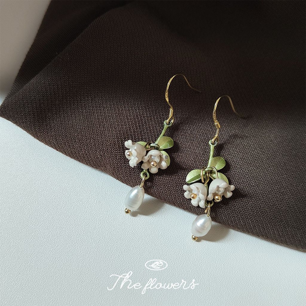 Lily Freshwater Pearl 925 Silver Needle Handmade Earrings Paint Green Tassel