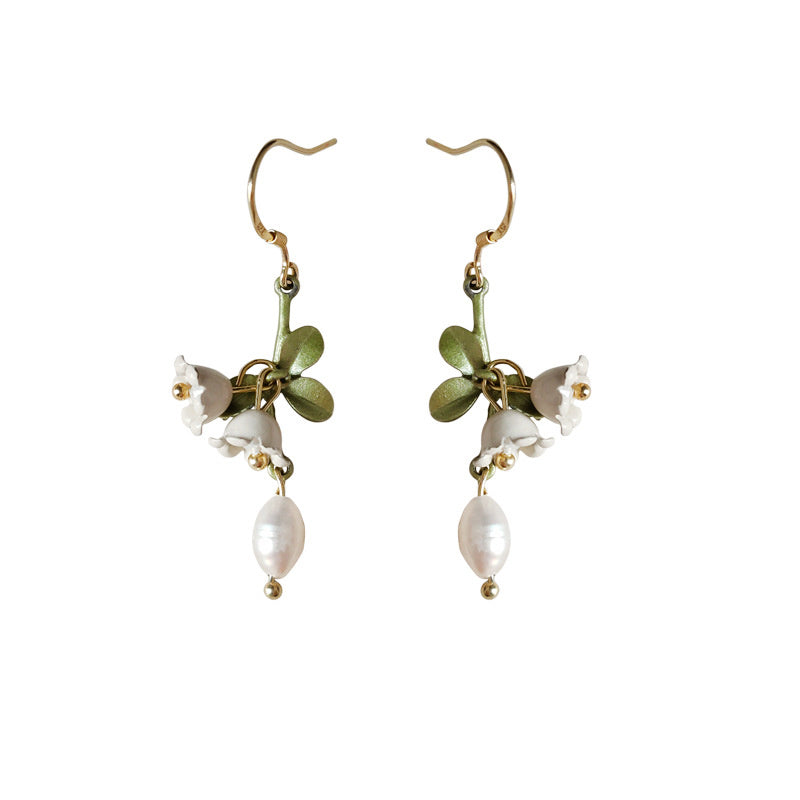Lily Freshwater Pearl 925 Silver Needle Handmade Earrings Paint Green Tassel