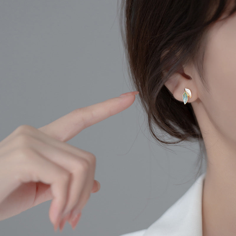Women's Fashion Plant Blue Leaf Earrings