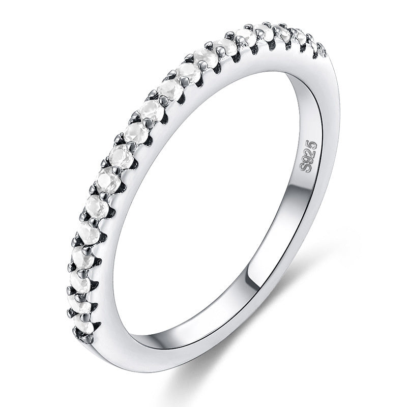 Simple Single Row Full Diamond Inlaid Zircon Ring