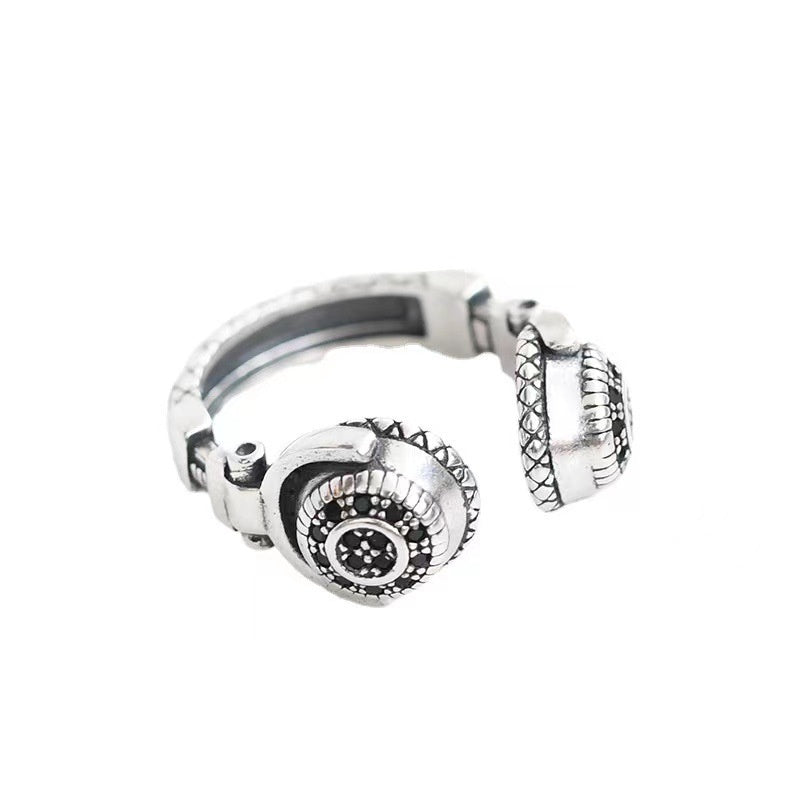 Wearing Headset Ring Trendy Cool Thai Silver Female Niche