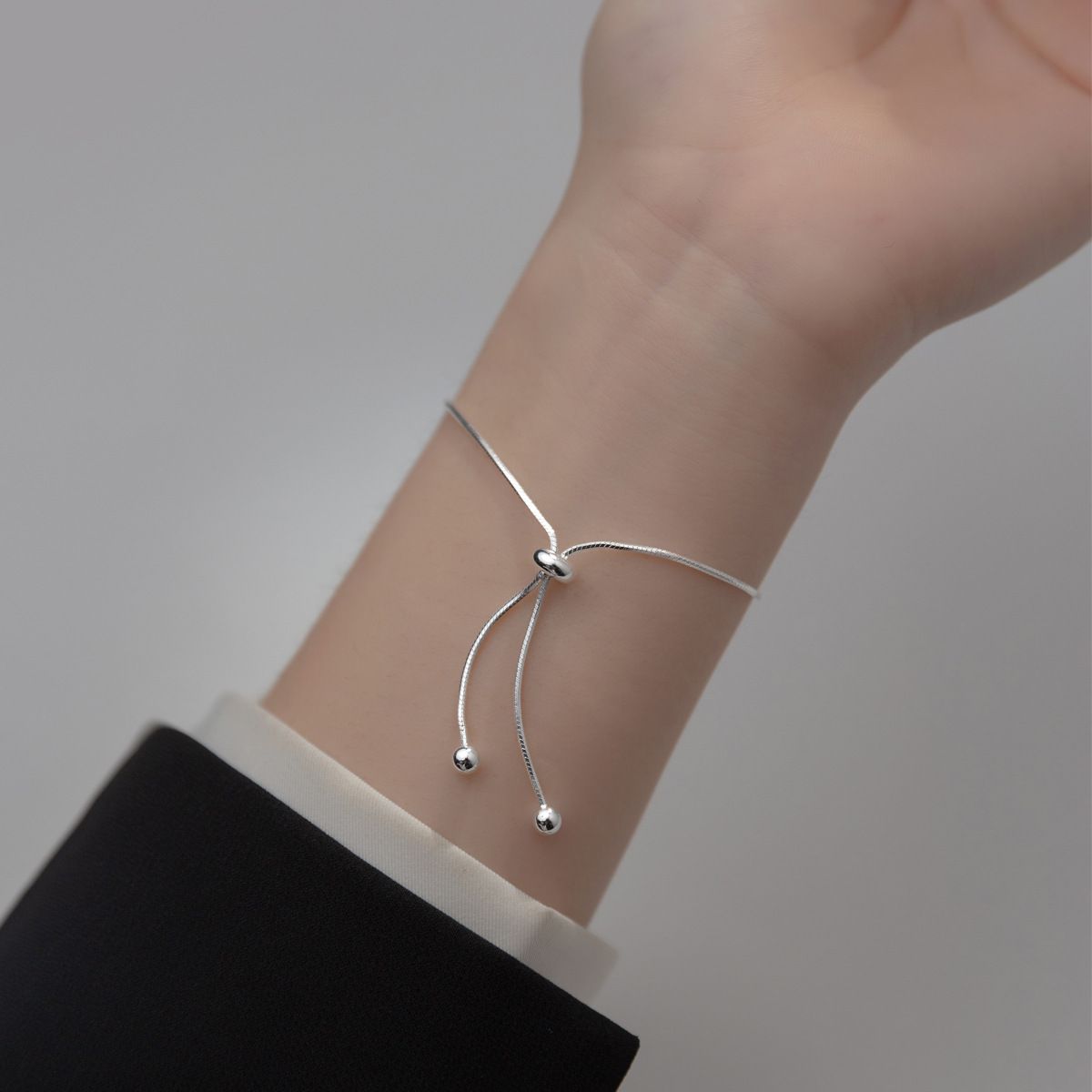 Silver Beads Snake Bone Bracelet Adjustable
