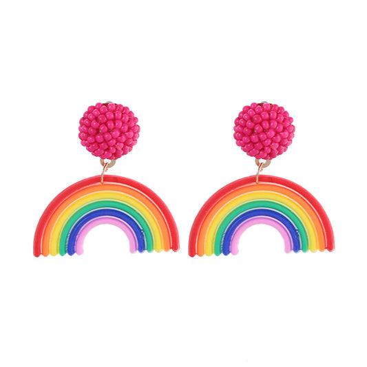 Rainbow Personality Earrings Fashion Rice Bead Head