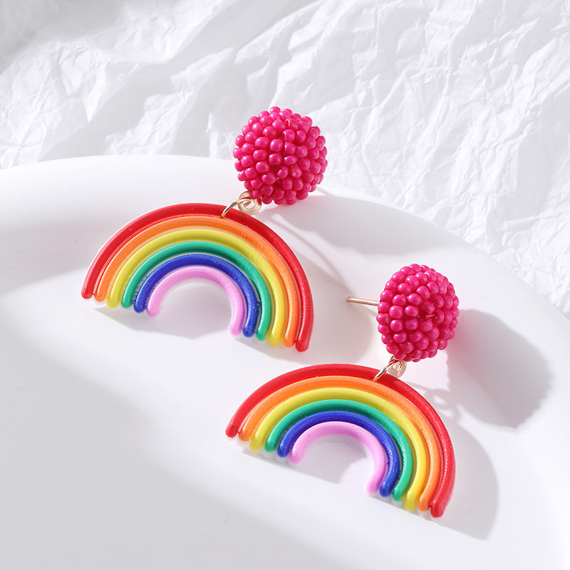 Rainbow Personality Earrings Fashion Rice Bead Head