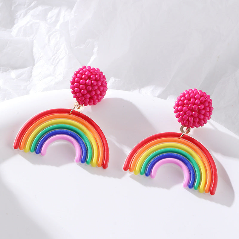 Rainbow Personality Earrings Fashion Rice Bead Head