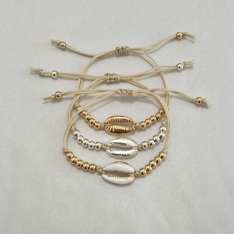Holiday Round Beads Woven Shell Bracelet