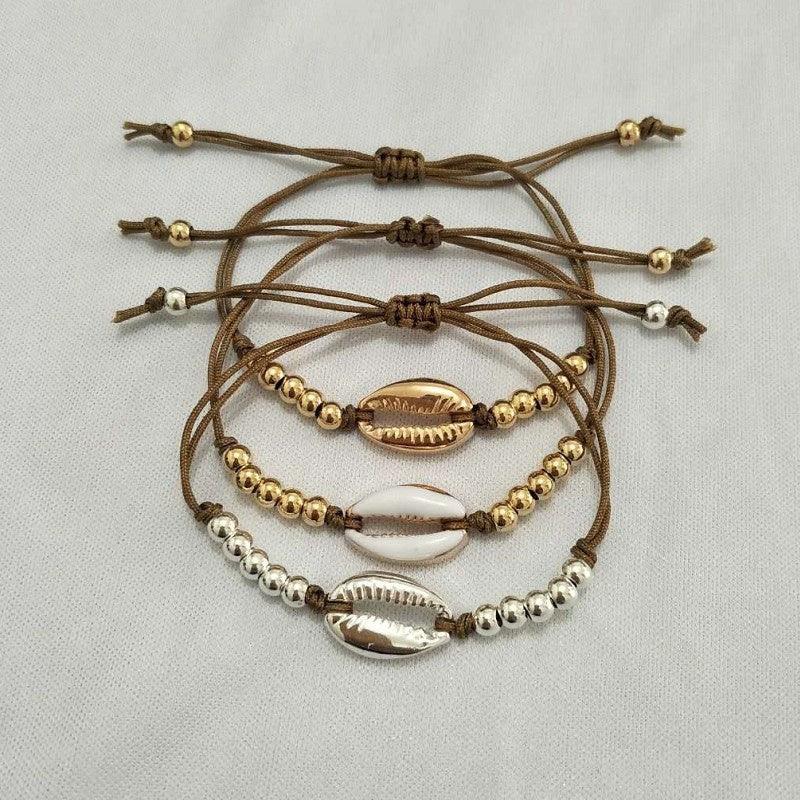 Holiday Round Beads Woven Shell Bracelet