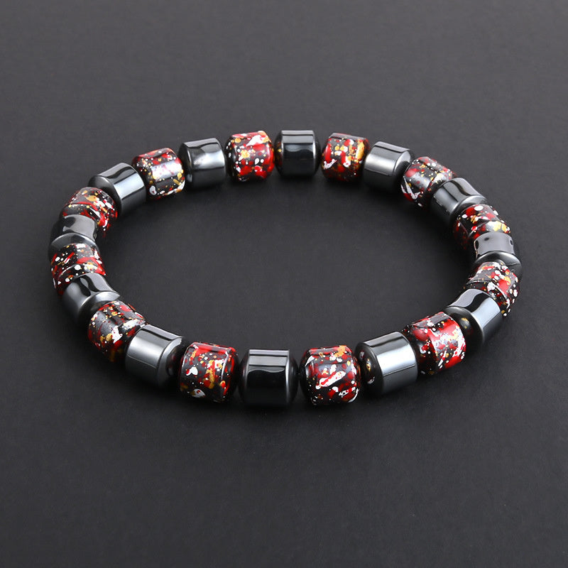 Mens Fashion Natural Black Gallstone Stretch Bracelet