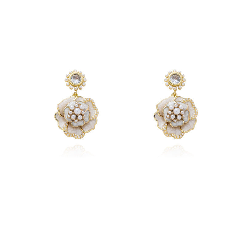 Women's Fashion Temperament Pearl Camellia Earrings