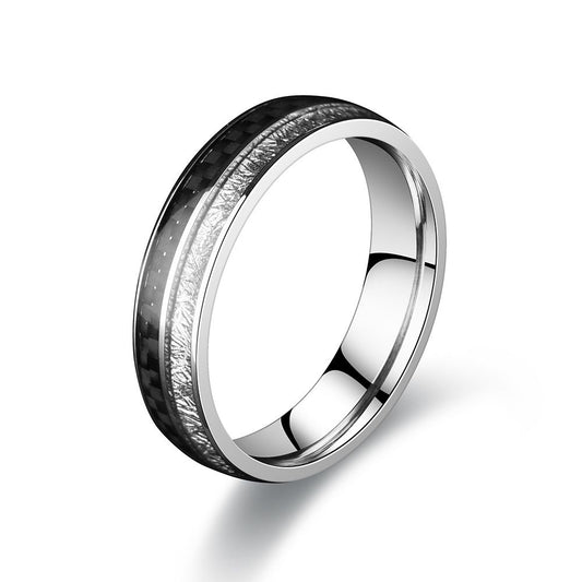 Stainless Steel Carbon Fiber Ice Foil Men's Ring
