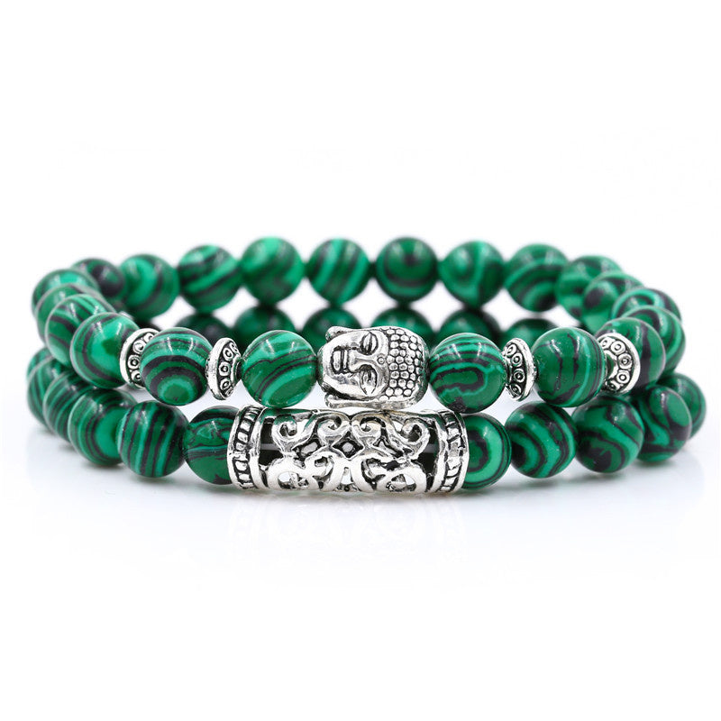 Creative Personality Energy Stone Hand-worn UFO Buddha Head Round Tube Wristband Bracelet Suit