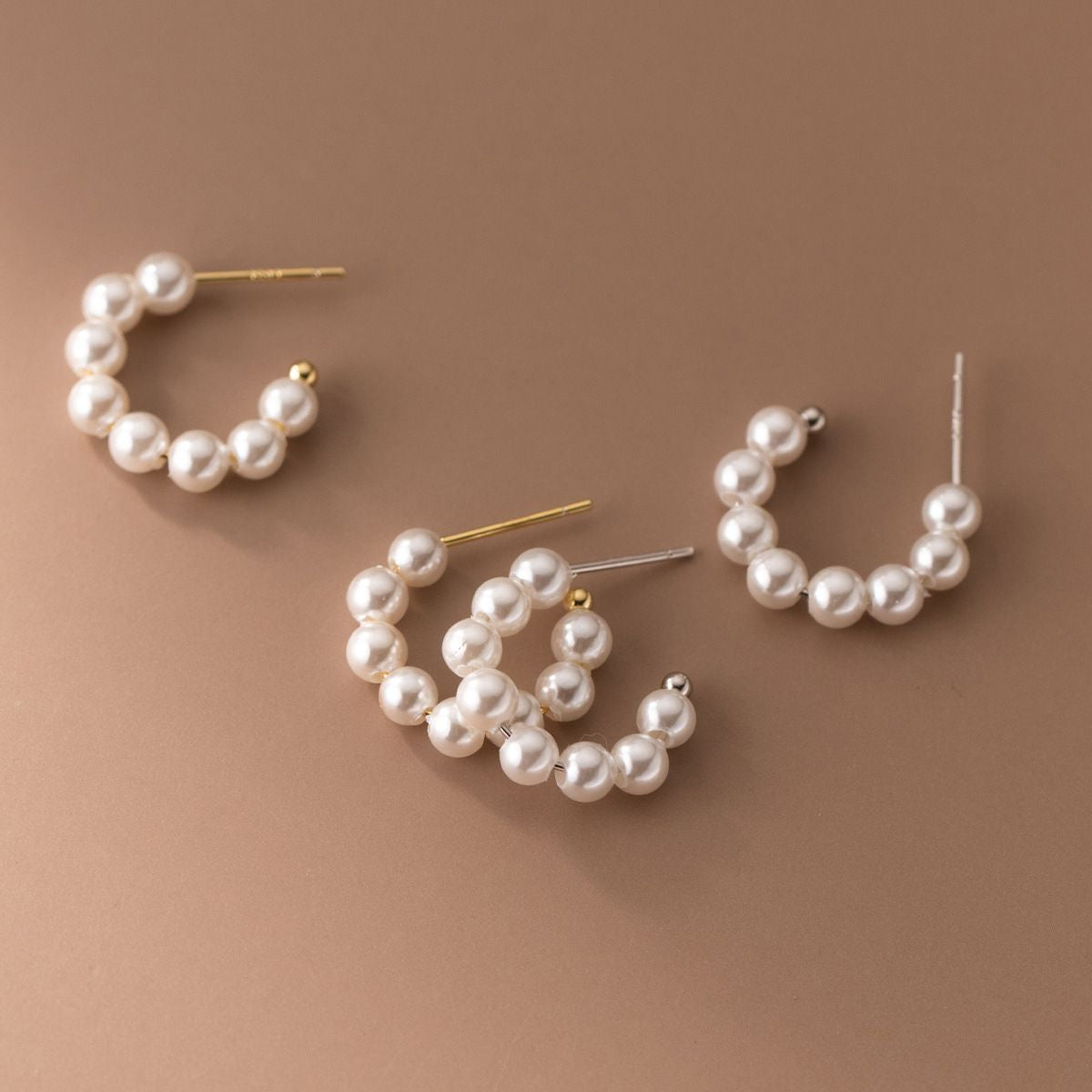 S925 Sterling Silver Temperament Synthetic Pearl C-shaped Earrings