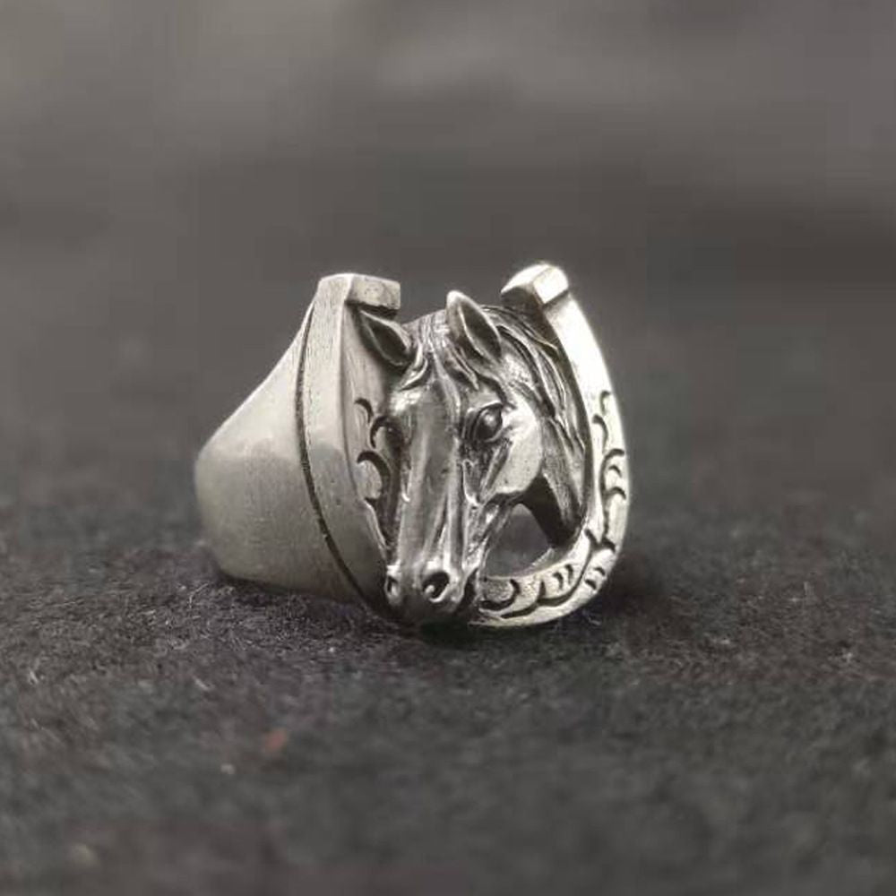 Thai Silver Tangcao Horseshoe Head Zodiac Ring