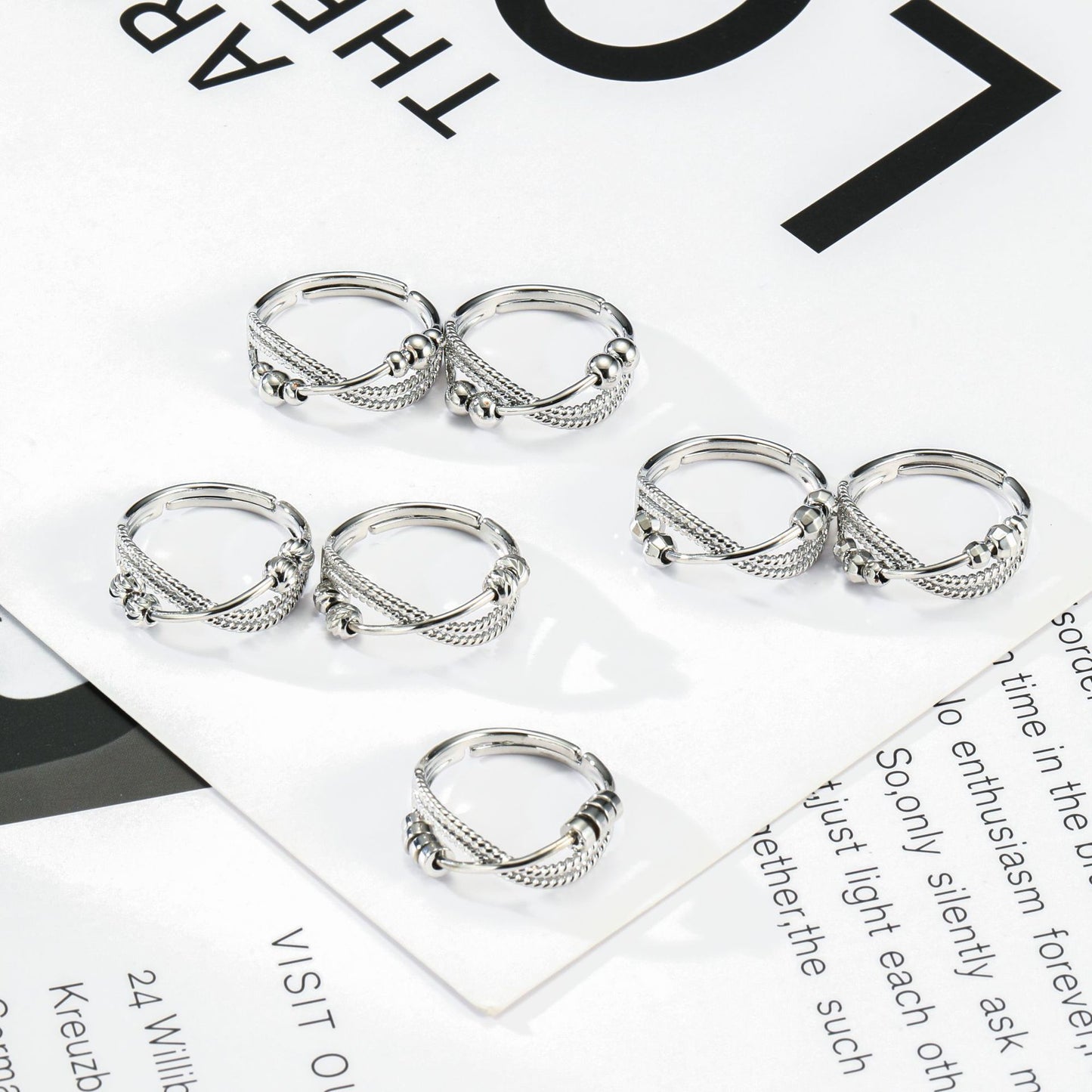 Decompression Anti-anxiety Polka Dot Cross Adjustment Copper Bead Spinning Ring